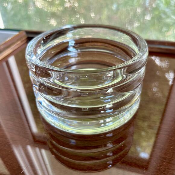 Vintage Heavy Clear Ribbed Glass Wine Bottle Holder, Wine Coaster - Picture 5 of 8
